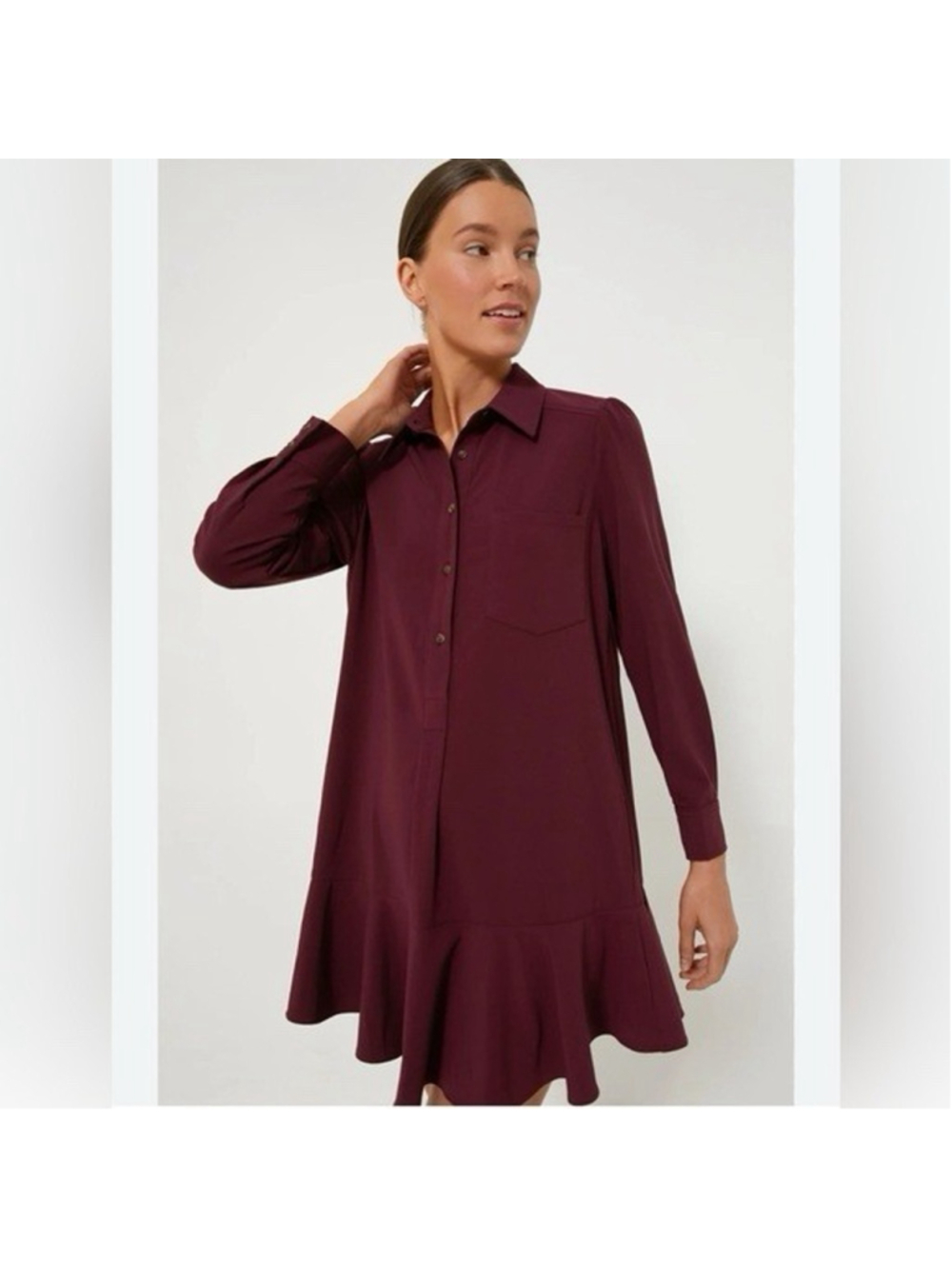 TUCKERNUCK Winetasting Crepe Callahan Collar Button Shirt Mini Swing Dress XS
